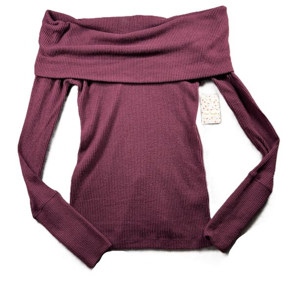We the Free/Free People NWT Snowbunny Girlfriend Rib Top Burgundy Large E150 - Picture 1 of 12